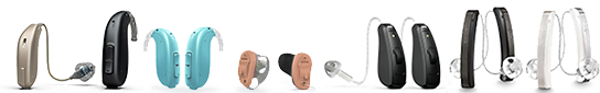 Hearing aid lineup at Audiology Group of Northern Colorado near Windsor, CO